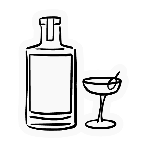 Illustration d'une bouteille de gin et d'un cocktail martini.