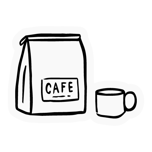 Illustration d'un paquet de café et d'une tasse.