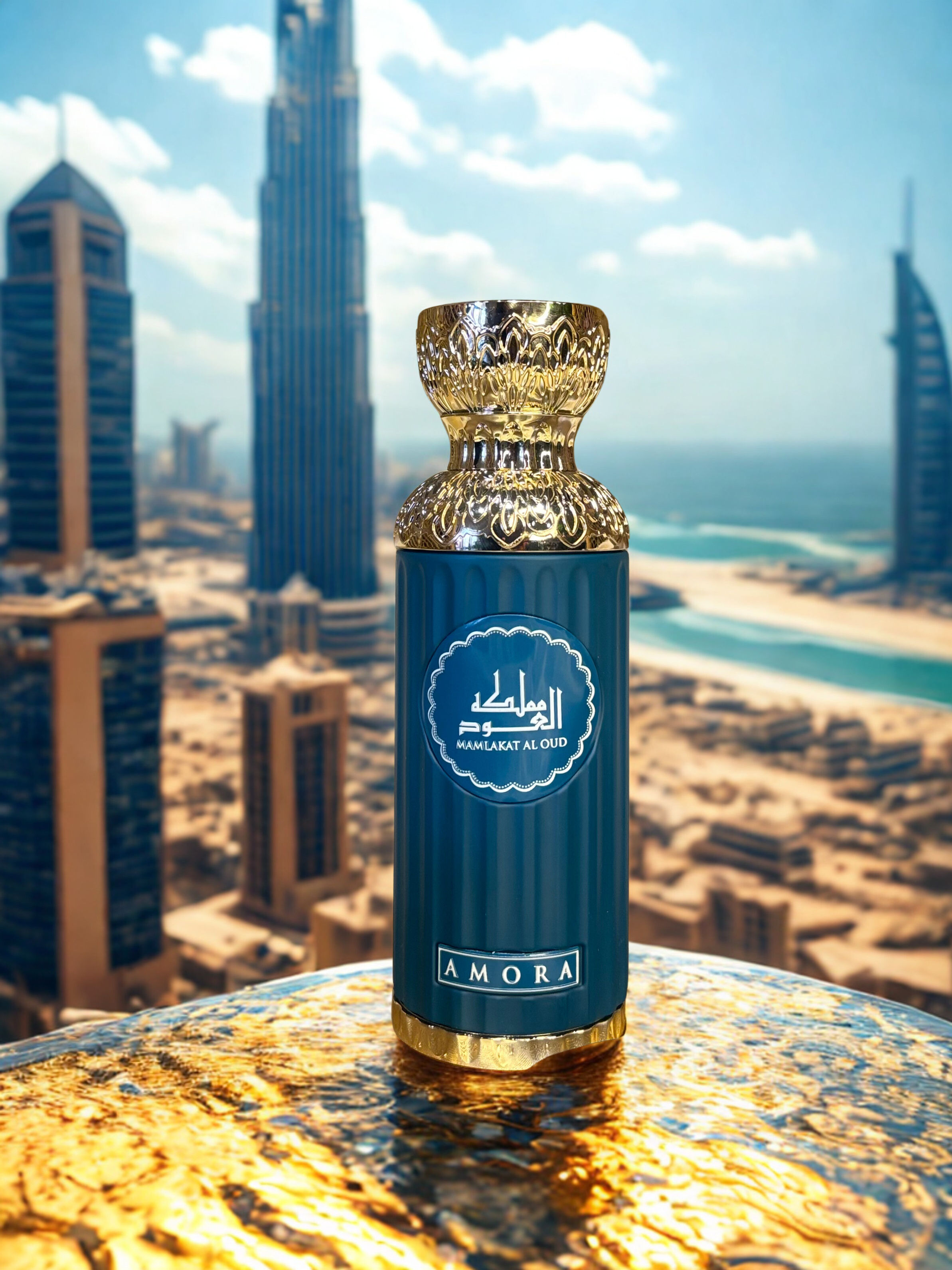 parfum amora de mamlakat al oud sur arriere plan de dubai