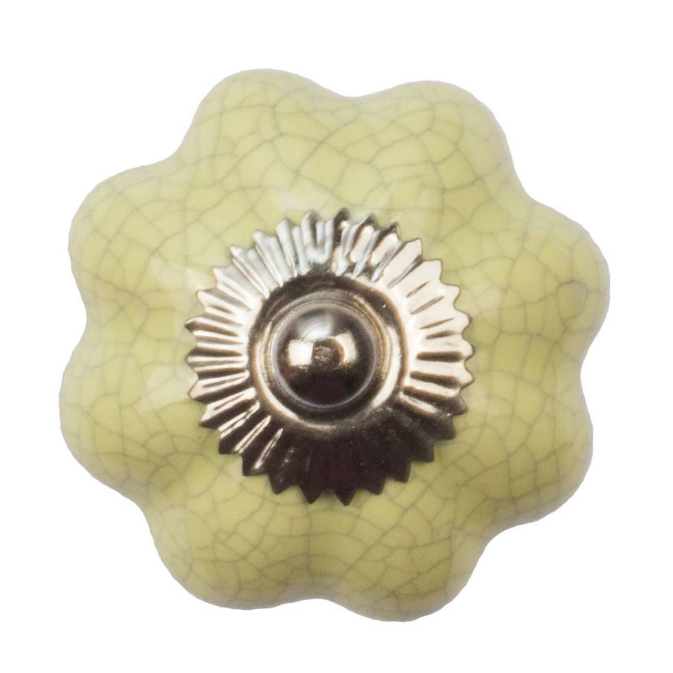 Porcelain furniture knob yellow flower crackled (Pack of 8 Pcs)