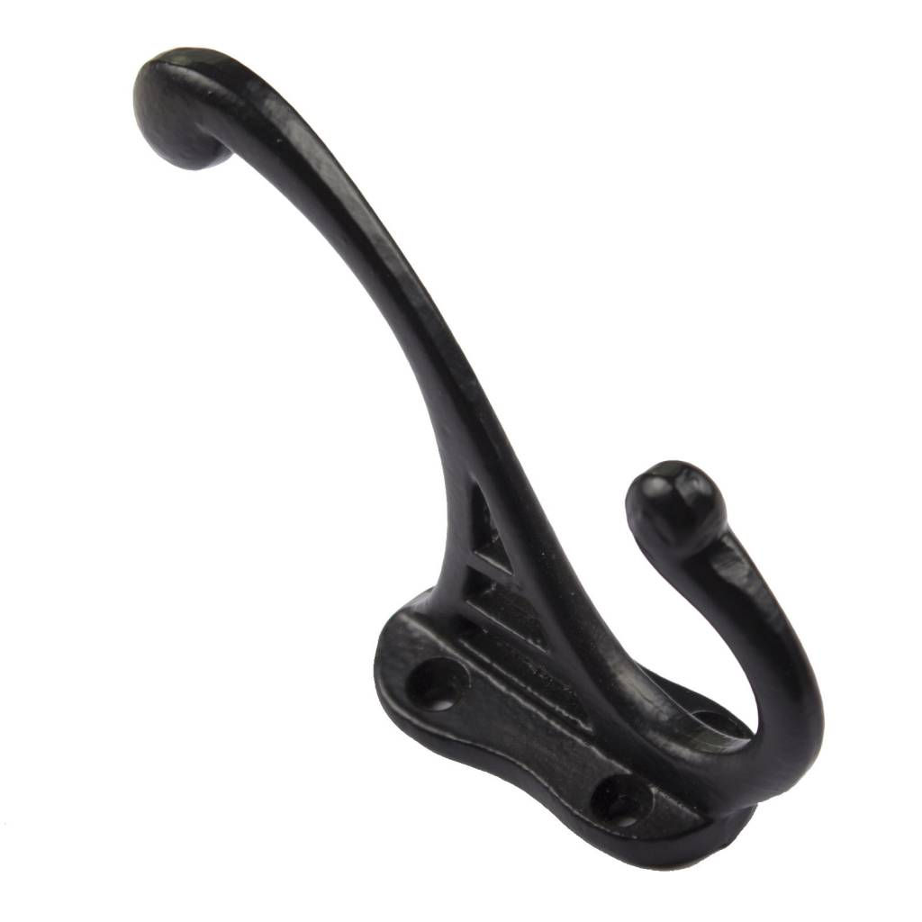 Cast iron coat hook black lacquered duo