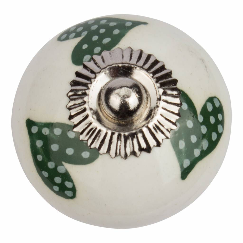 Porcelain furniture knob white green dotted hearts - dark (Pack of 8 Pcs)