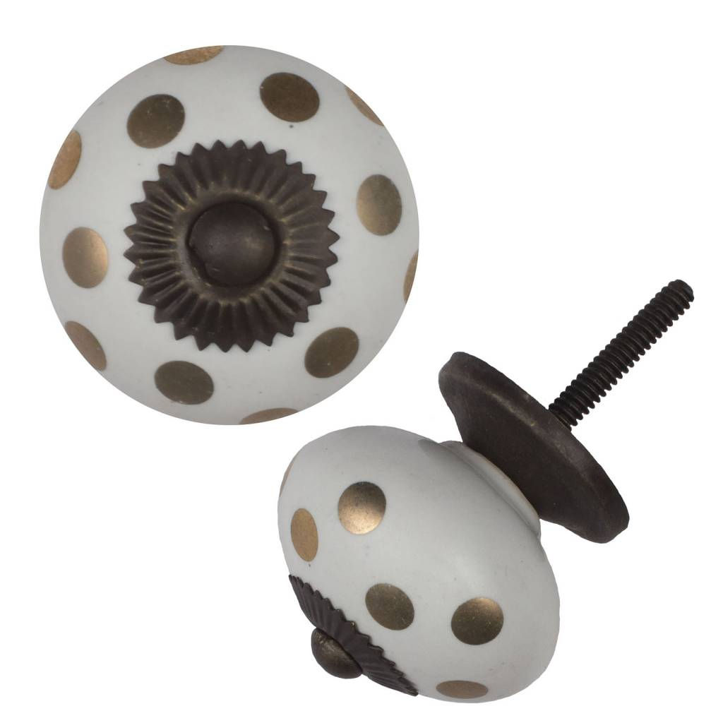 Porcelain furniture knob white gold dotted - bronze (Pack of 8 Pcs)