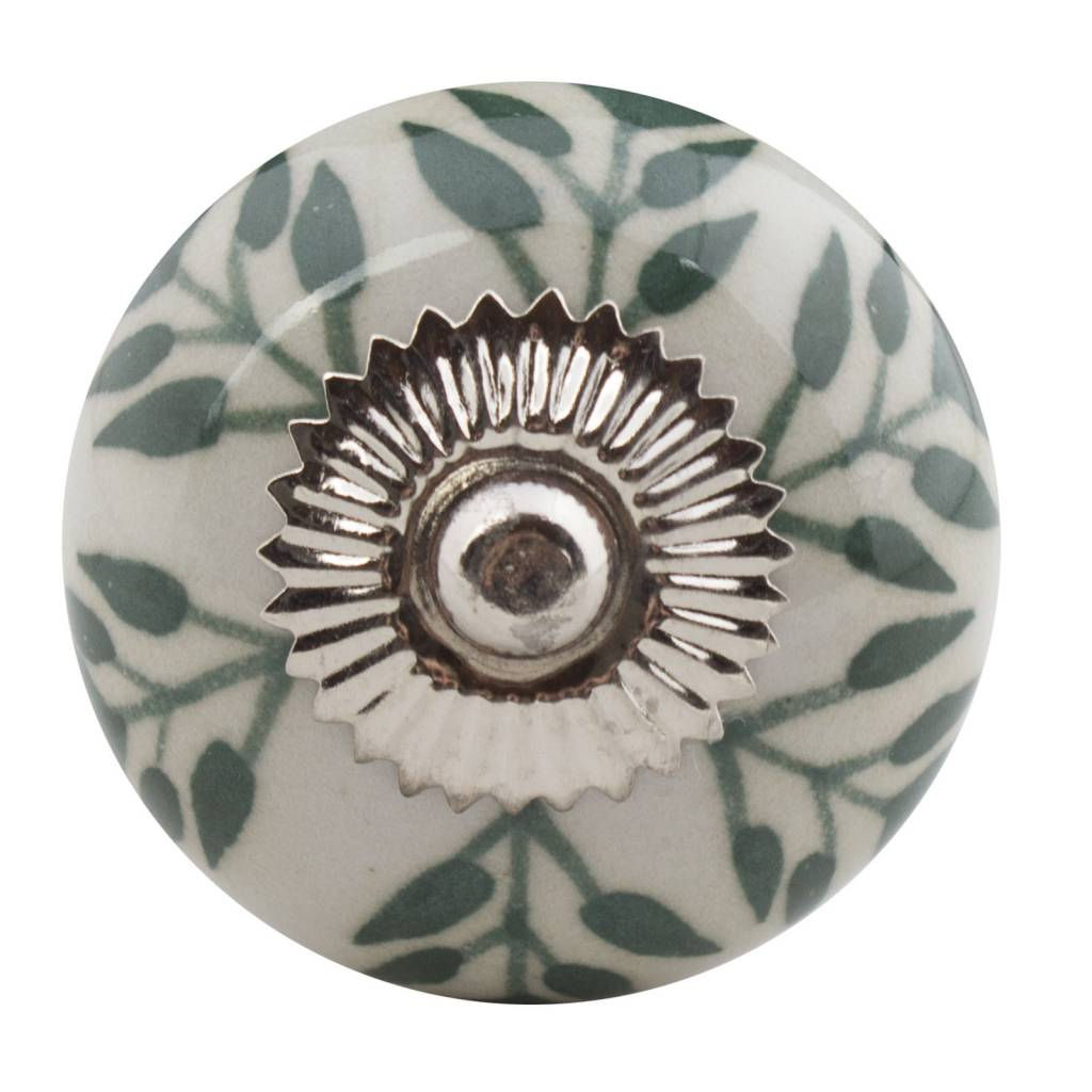 Porcelain furniture knob with white green leaves (Pack of 8 Pcs)