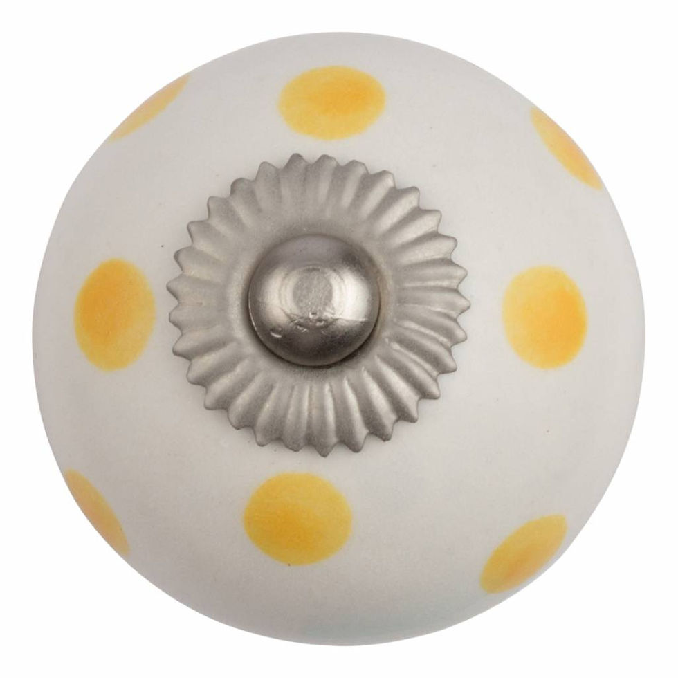 Porcelain furniture knob white with yellow dots (Pack of 8 Pcs)
