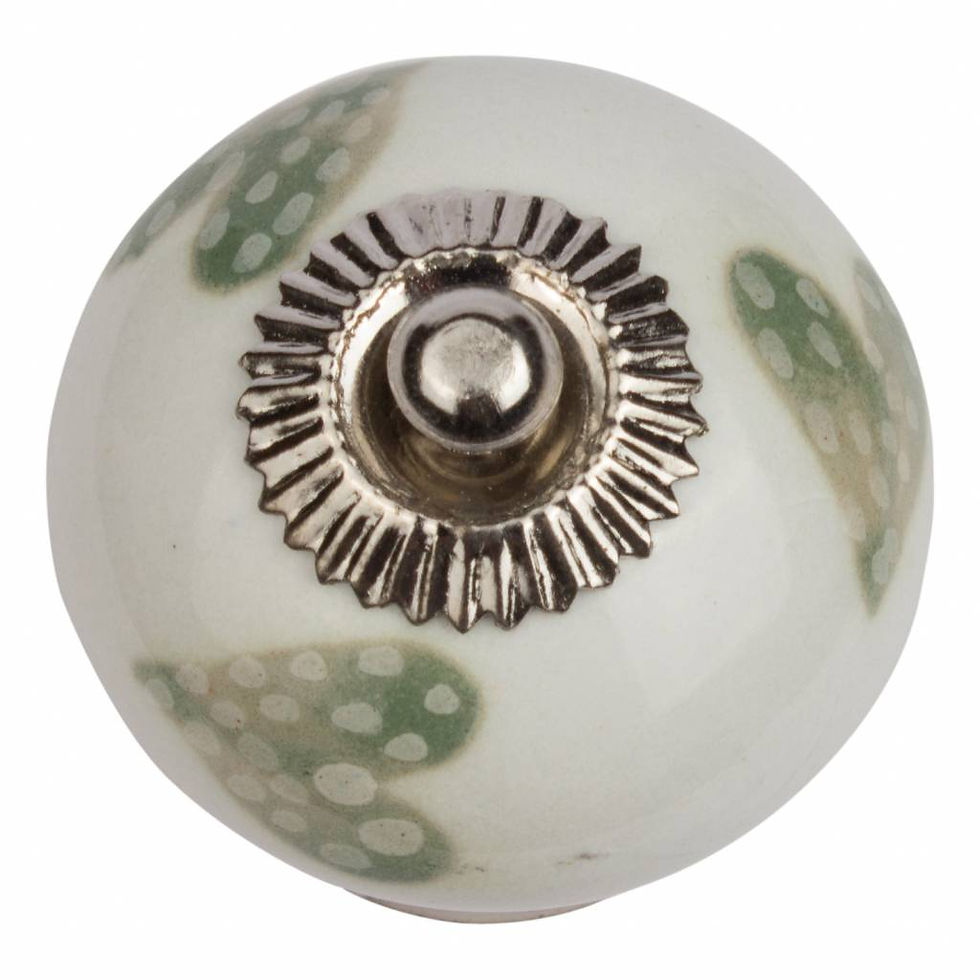 Porcelain furniture knob white green dotted hearts - light (Pack of 8 Pcs)