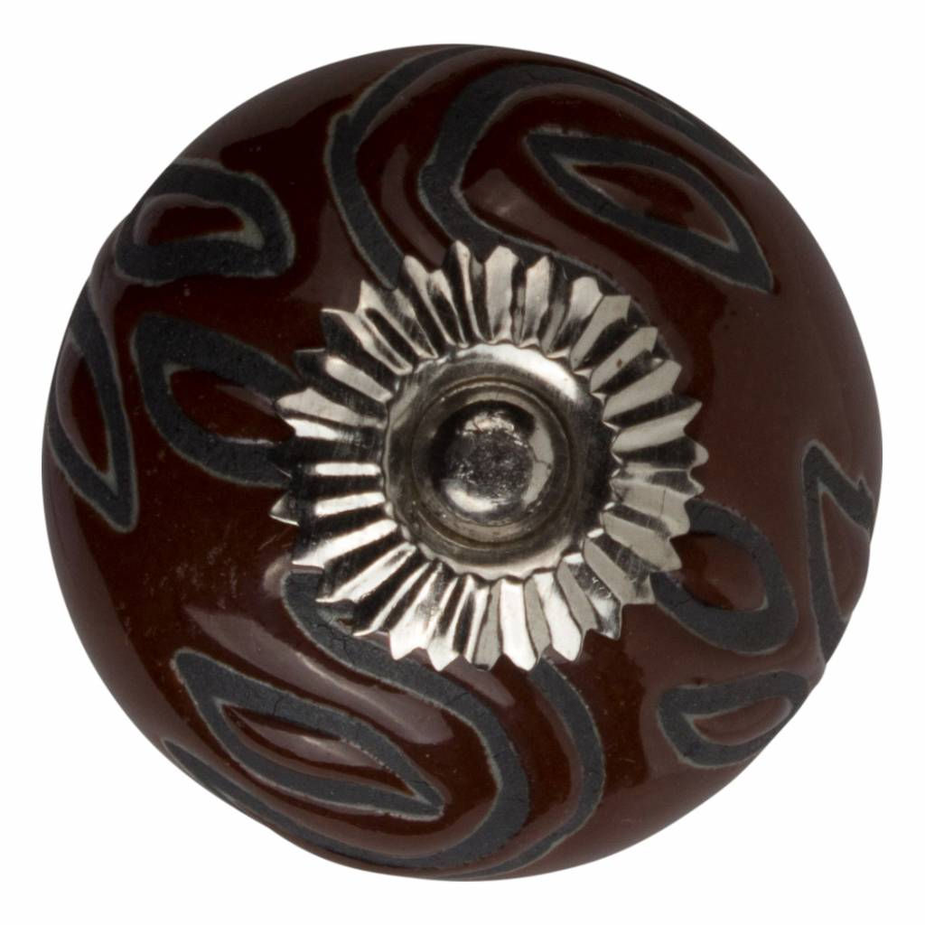 Furniture knob porcelain relief deco CK5534 - brown black (Pack of 8 Pcs)