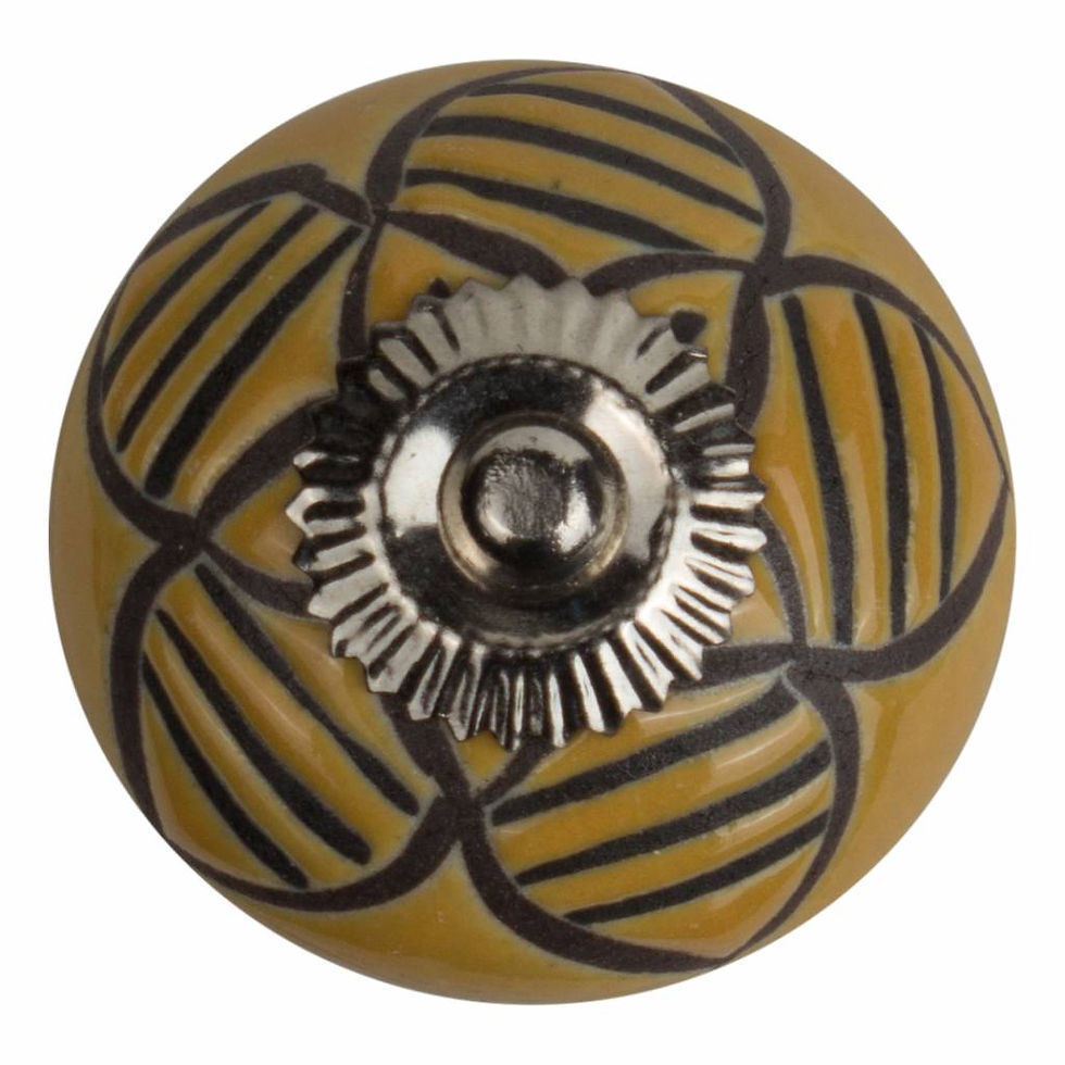 Furniture knob porcelain relief deco CK5503 flower yellow black (Pack of 8 Pcs)