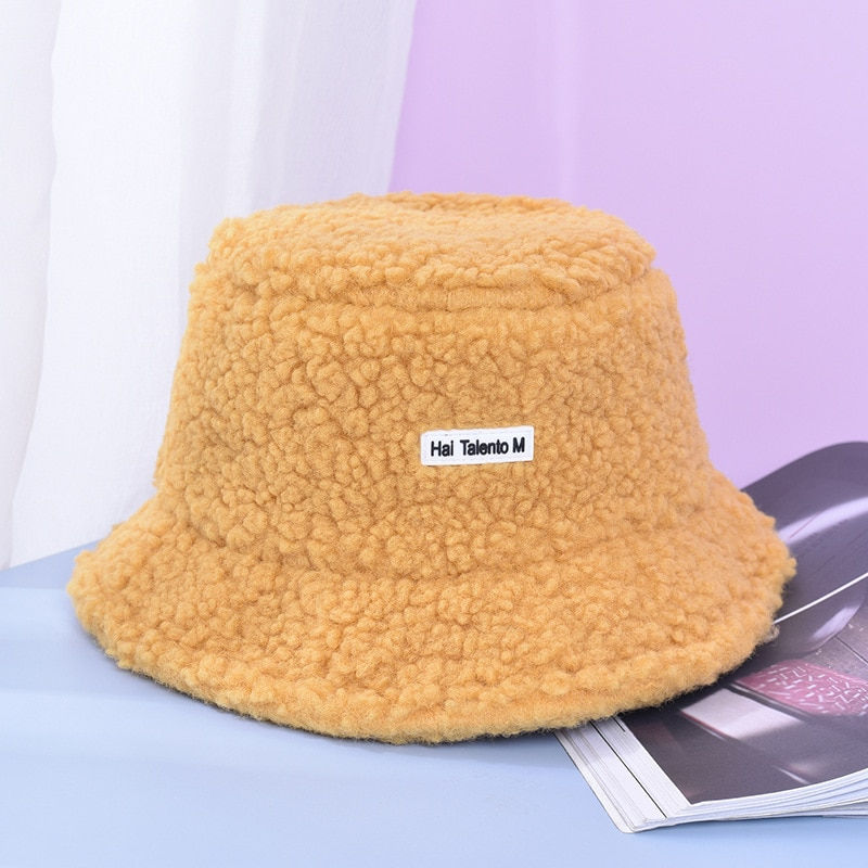 Thumbnail: New Women Winter Hats Bucket Hats Soft Lamb Plush Soft Warm Fisherman Hat 