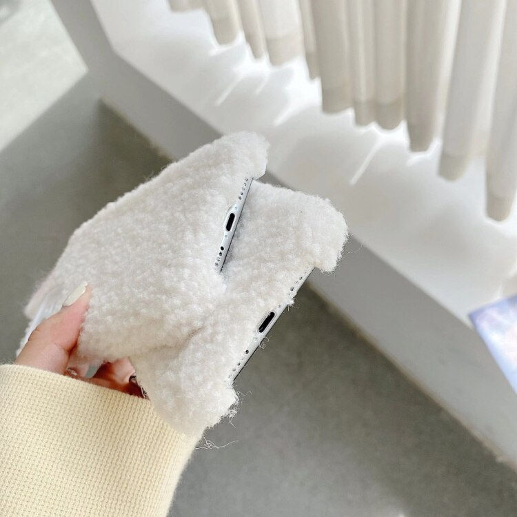 Thumbnail: Winter Plush 3D Rabbit Ear Lamb Hair Phone Case for iPhone 
