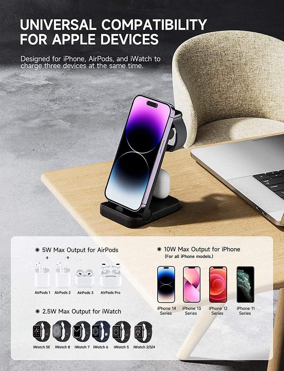 Miniatura: Wireless Charger 3 in 1 Station for Apple Watch 