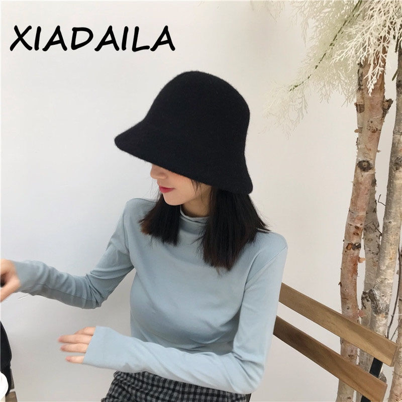 Thumbnail: Autumn Winter Wool Bucket Hat Women Fashion Vintage Fisherman Hats