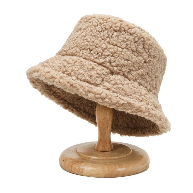 Thumbnail: New Women Winter Hats Bucket Hats Soft Lamb Plush Soft Warm Fisherman Hat 