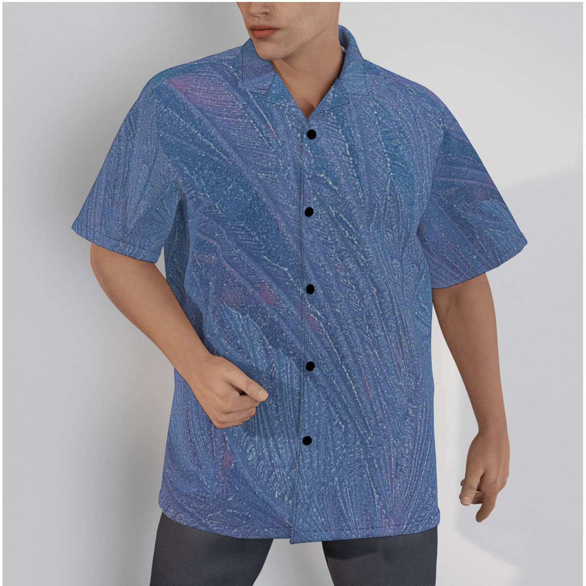 New Aged Denim Vibes Men's Hawaiian Shirt With Button Closure