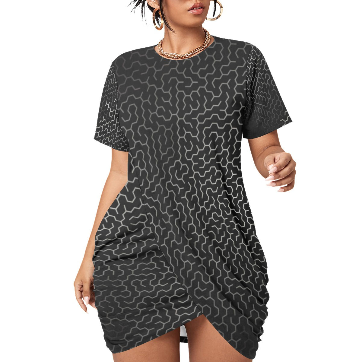 Black N Dazed Women’s Stacked Hem Dress With Short Sleeve（Plus Size）