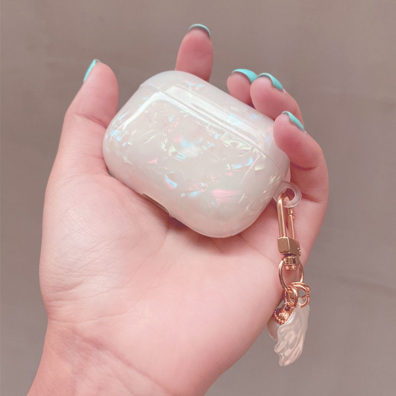 Thumbnail: Dreamy White Glossy Shell Pearl Bracelet Keychain Earphone Soft case For Airpods
