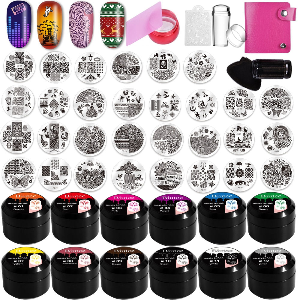 Biutee 12Colors Nail Stamping Gel Polish Gel 8ml 30pc  2 sets Nail Art set