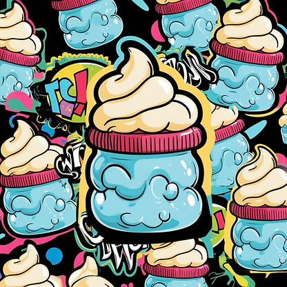 Cartoon, graffiti, whipped soap jars, collage, black background.jpg