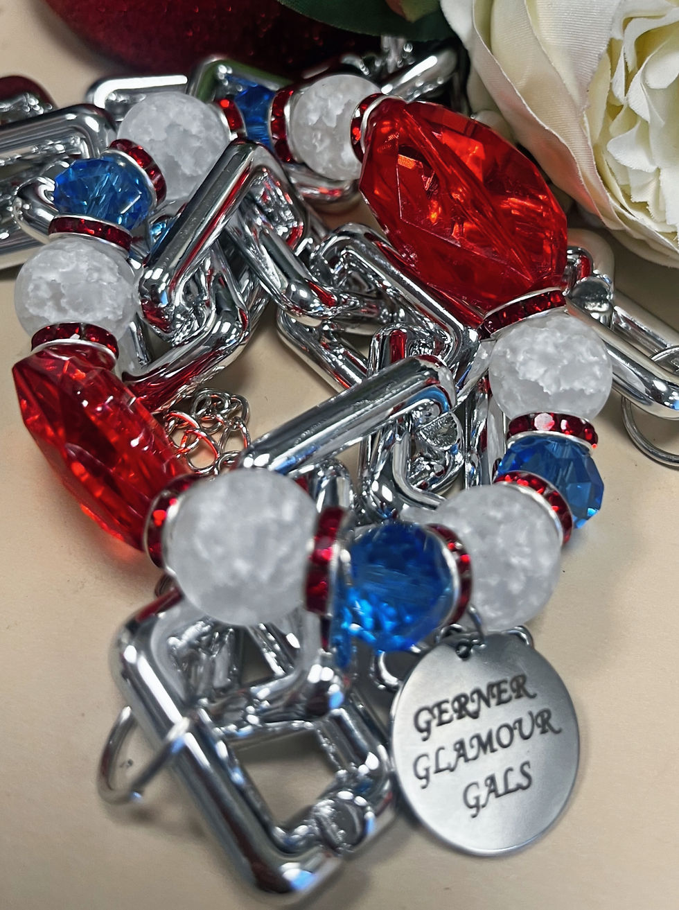 Thumbnail: Blue, white, red w/ Silver Single Bracelet