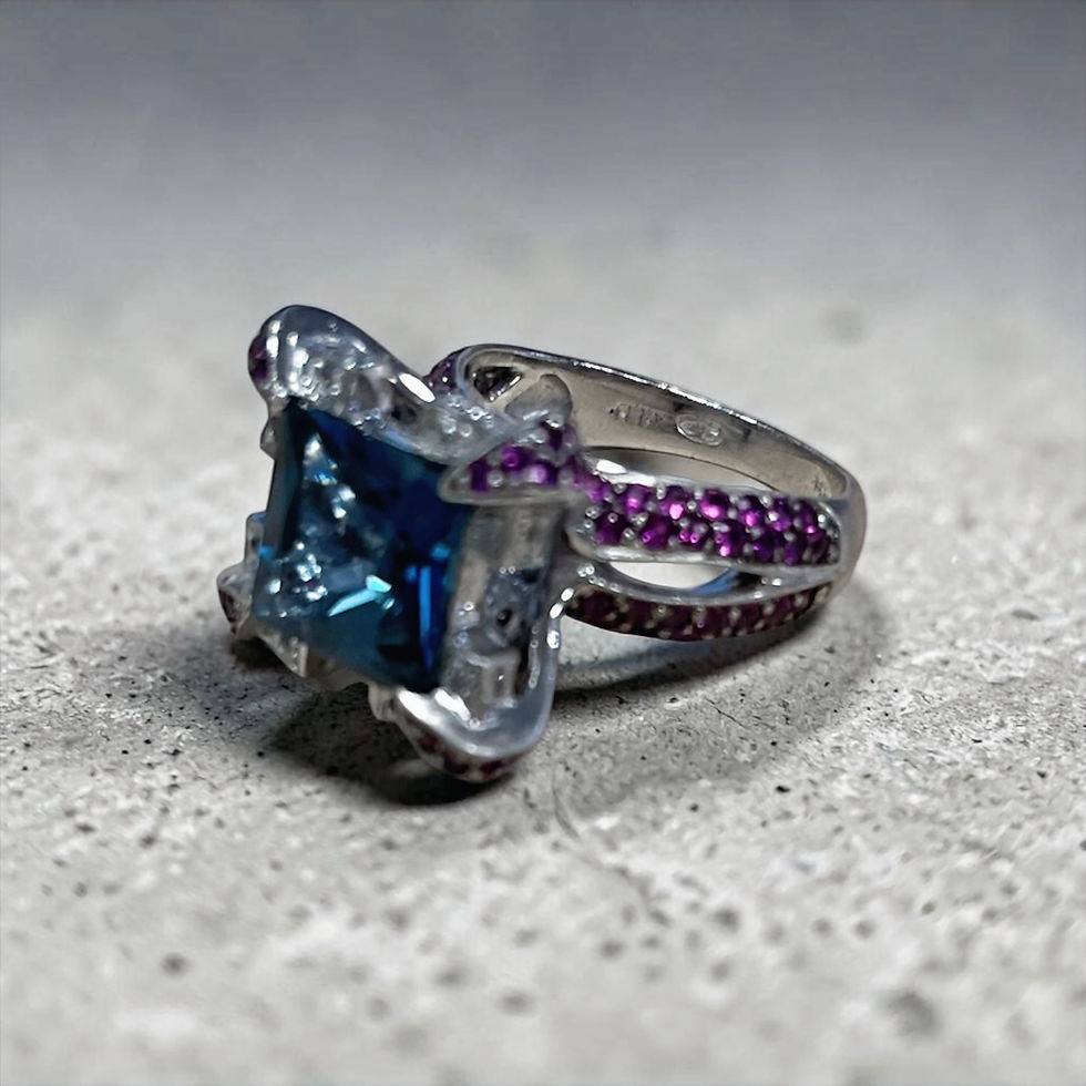 Thumbnail: Large Blue Topaz with Pink Ring