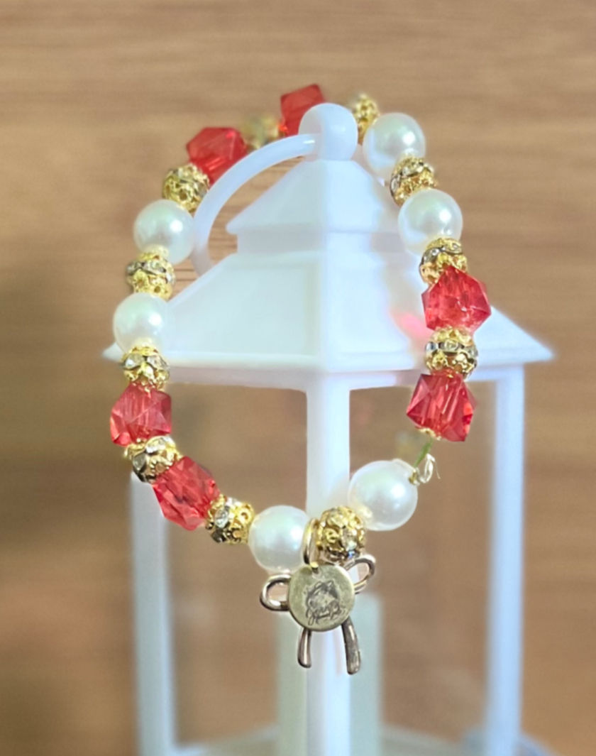 Thumbnail: Red, White, & Gold Beaded Bracelet