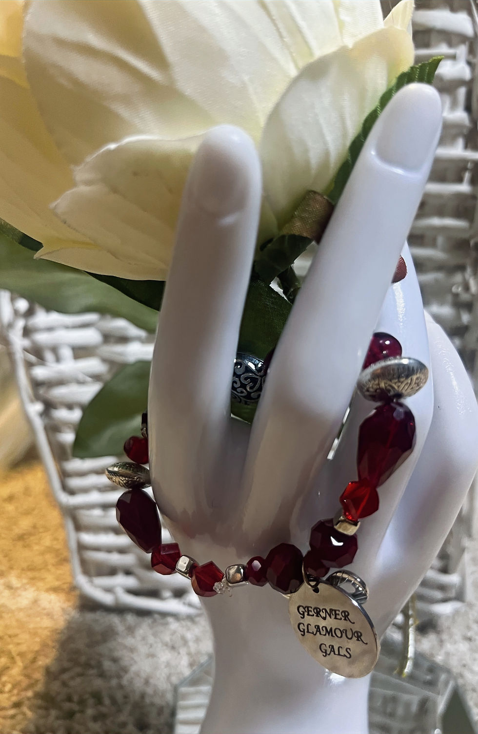 Thumbnail: Ruby red and silver bracelet