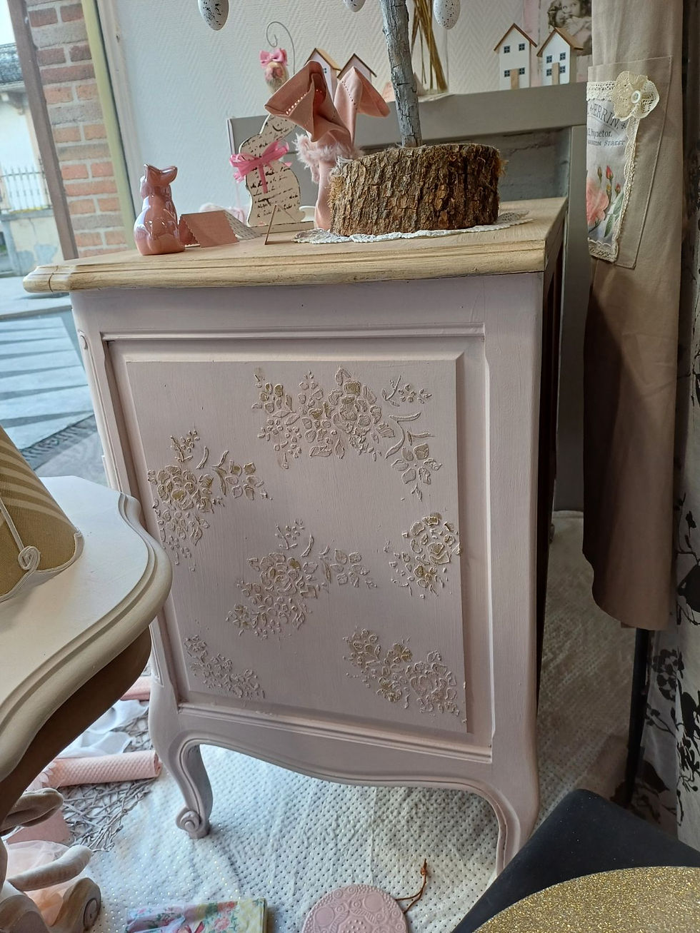 Miniature : Commode princesse  Aurore rose et or 