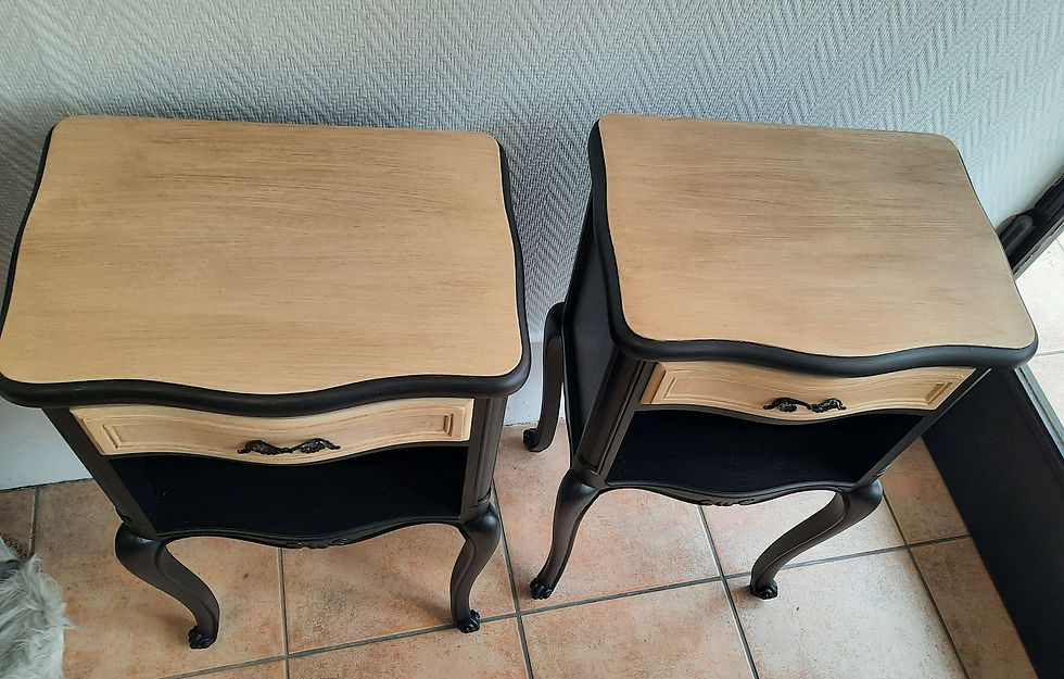 Miniature : 2 chevets  "Isabella  noirs et effet bois 
