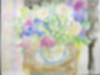 Floral Bouquet on Stool 12in x 16 in. watercolour & pigma pen on paper