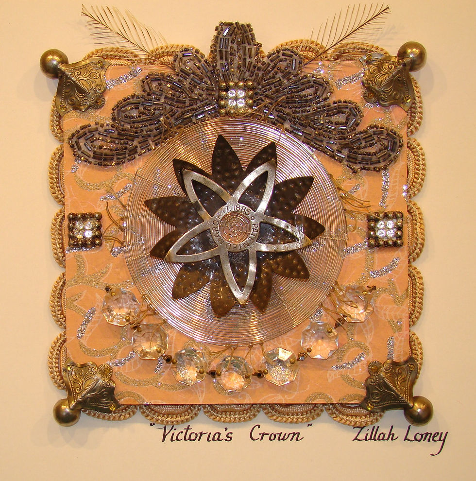Victoria's Crown 8in. x 7in. vintage and found mixed media assemblage on panel