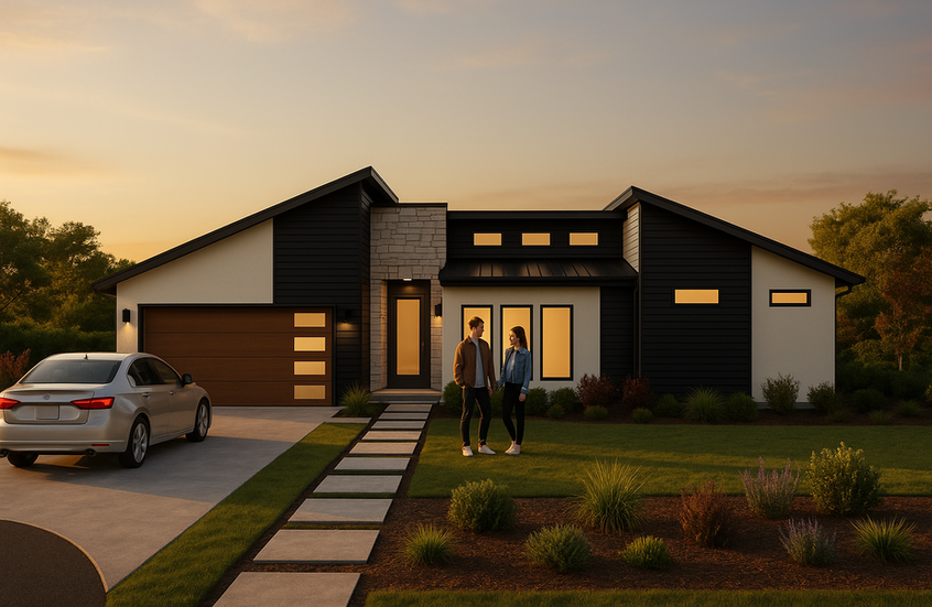 Modern one-story home render with asymmetrical roof, wood and black siding, and large windows – custom home design in Hidalgo County and Cameron County, Texas.
modern-home-design-Texas, asymmetrical-home-architecture, Hidalgo-County-modern-home, Cameron-County-home-builder, contemporary-house-render-South-Texas