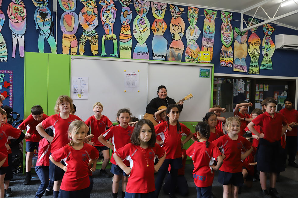 The whole school, all 37 Chertsey pupils, celebrated the opening of the new school courts with a new waiata, performed to an audience of parents for the first time.