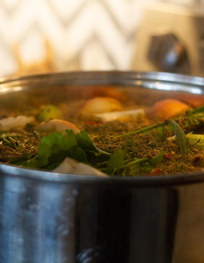 Liquid Gold Bone Broth on the stove