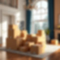 Stacked moving boxes in a luxurious home, ready to be unpacked after a busy moving day.