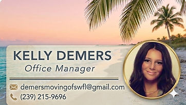 Demers Moving business card showcasing a vibrant Florida theme with essential contact details.