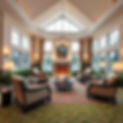 Cozy lounge area in an assisted living facility, featuring comfortable seating and warm lighting for seniors to relax