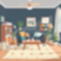 A bright, organized home illustration showcasing the liberating effect of our affordable moving company’s decluttering services