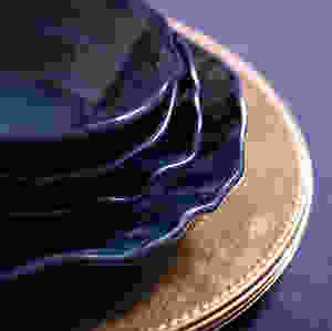 Detail of blue bowls and plates by Kim Aitken