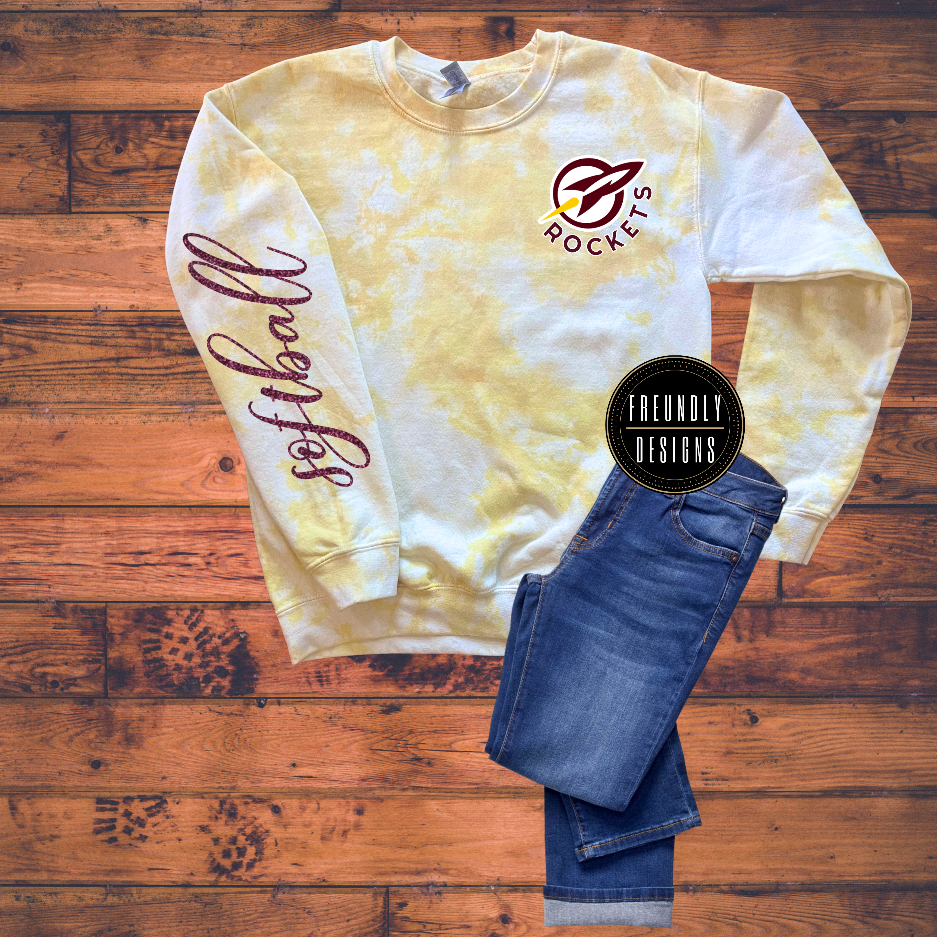 Rockets Baseball or Softball Yellow Tie-Dye