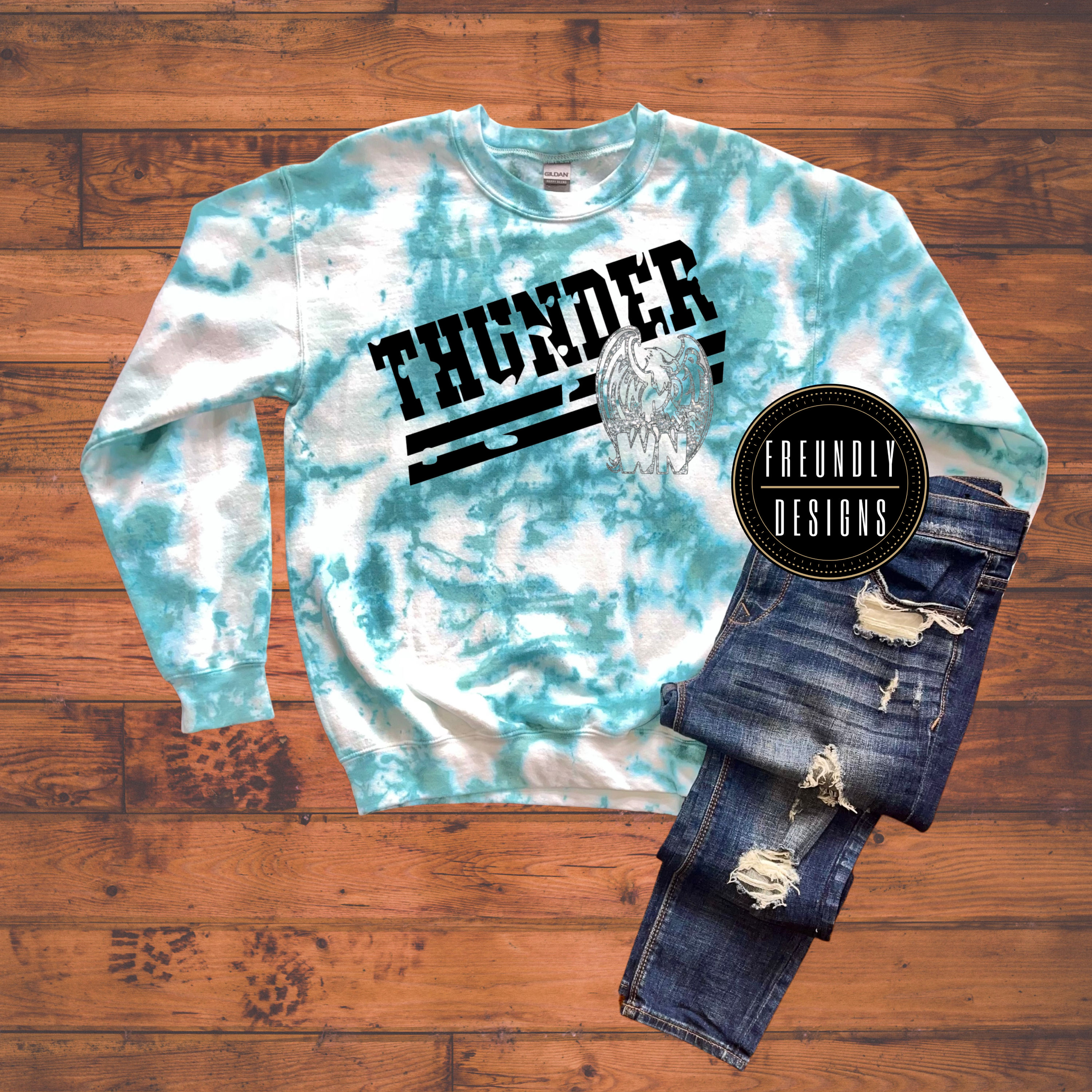 Thunder Distressed Teal Tie Dye