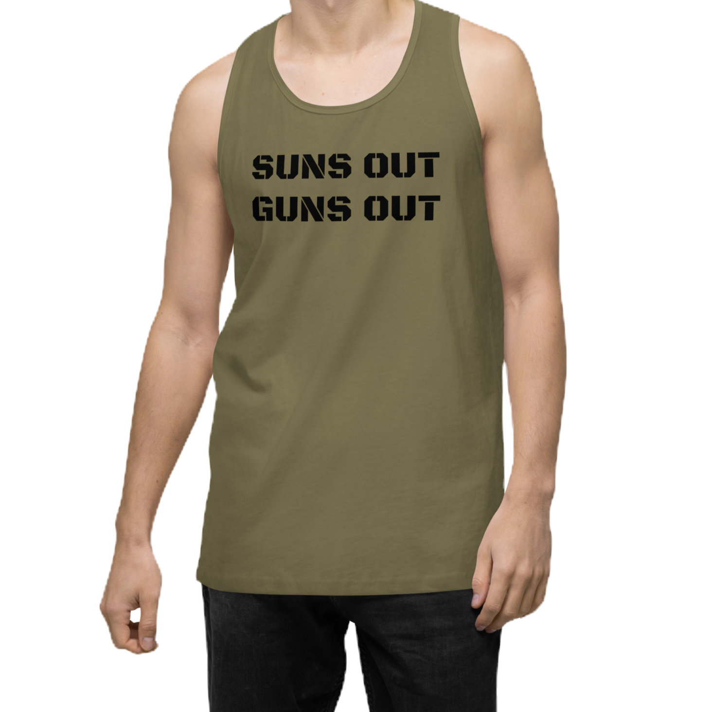 Suns Out Guns Out Men’s Premium Tank Top airsoft tactical