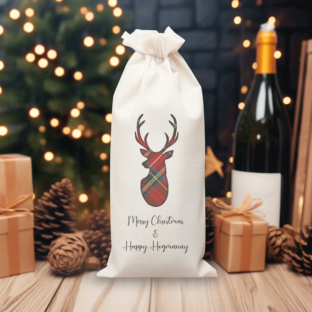 tartan stag wine bottle gift bag