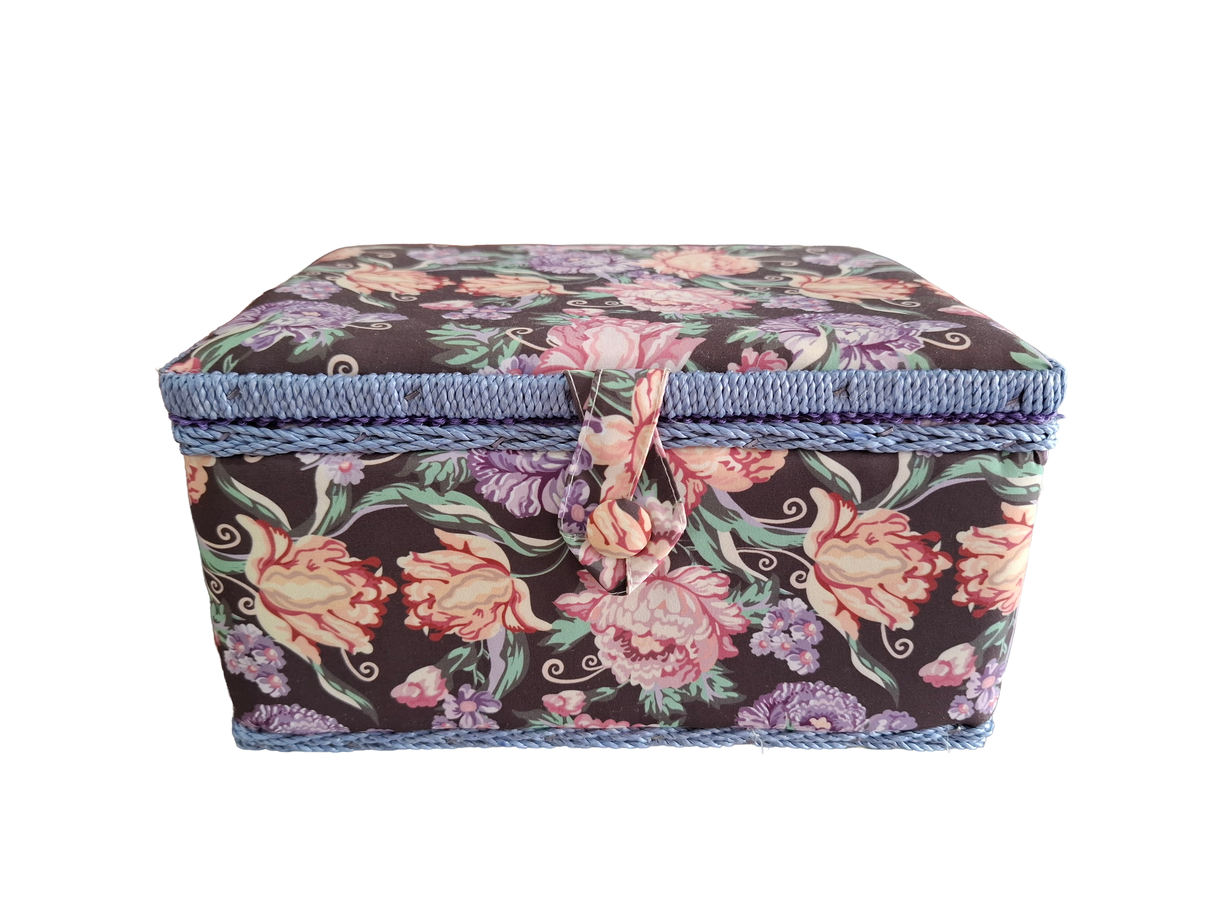 Costurero de tela estampado floral con bandeja organizadora