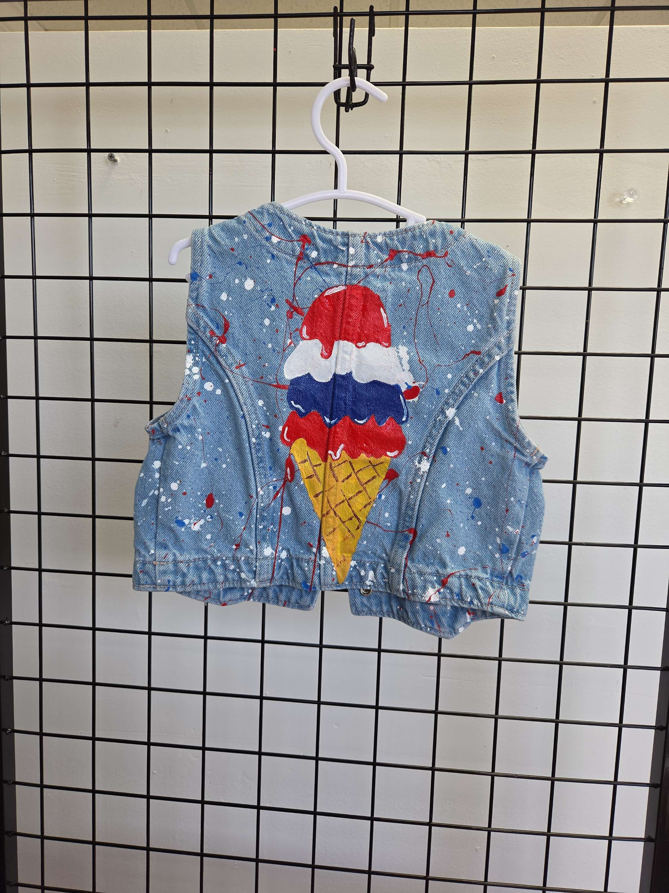 Handpainted Denim Vest Ice Cream Cone Vest 4T 