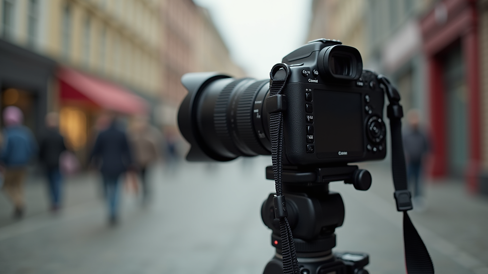 Close-up view of a professional camera on a tripod ready for a photoshoot