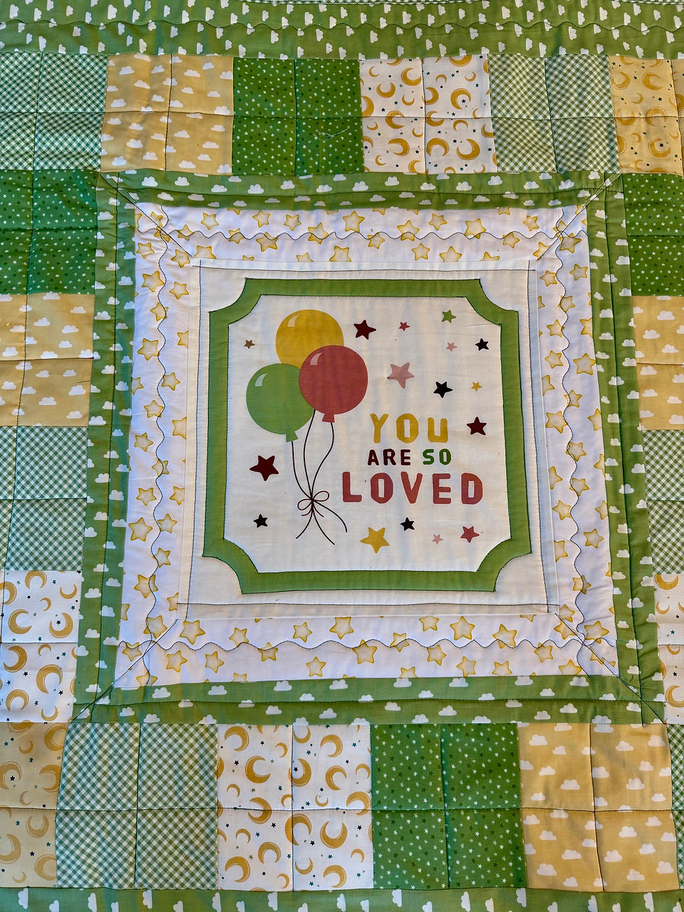 Thumbnail: Green and Yellow Baby Quilt – "You Are So Loved"