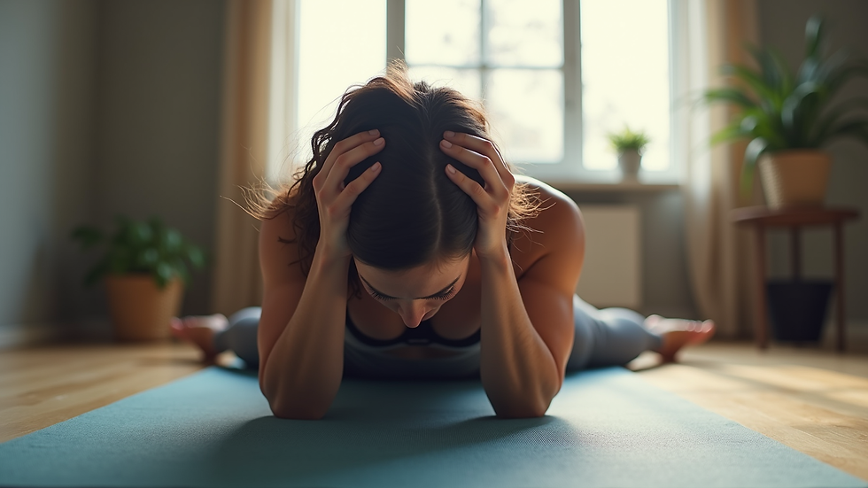 Eye-level view of a person performing a glute bridge exercise on a yoga mat