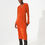Thumbnail: Satin Wrap Deatil Pleated Dress in Orange