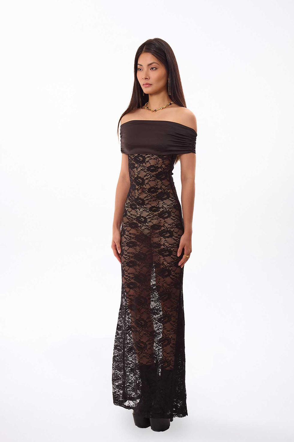 Thumbnail: Lace Off-shoulder Maxi Dress