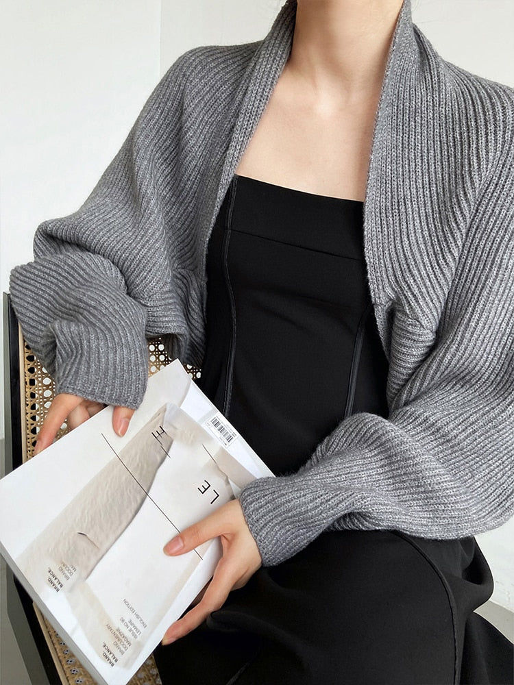 Thumbnail: Touka Knitted Shrug Scarf - Gray